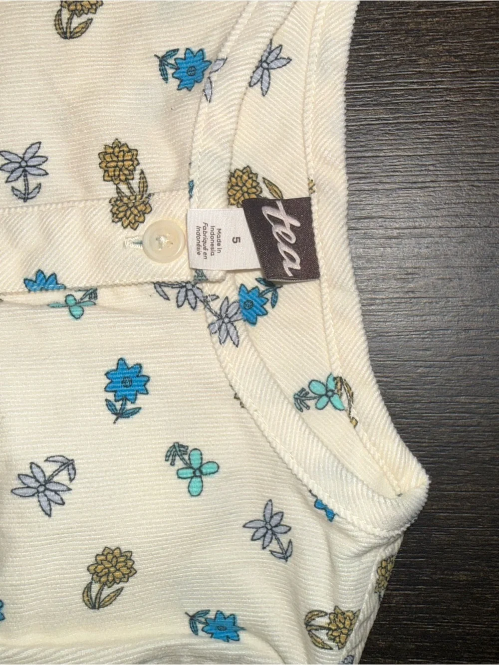 Tea Floral Long Sleeve Dress Size 5 Cream Blue Button Front Twirl Cottagecore